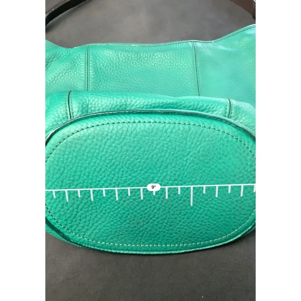 Cole Haan Green Pebbled Leather Hobo Shoulder Bag Emerald Handbag Brown Strap‎